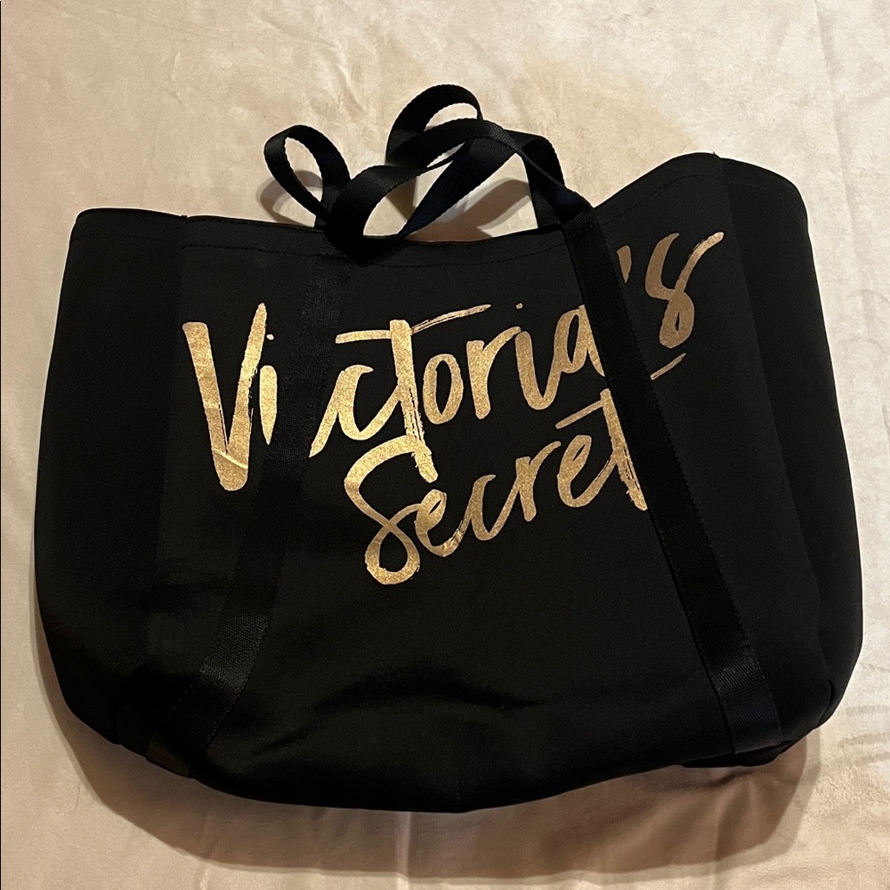 Victoria's Secret Elegant Black wine beach Tote with Gold Accents